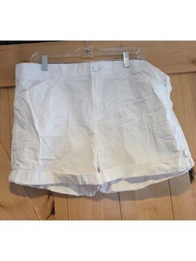 Khakis & Co. Cargo Shorts Womens 14 White Elastic Waist Pockets Roll Hem